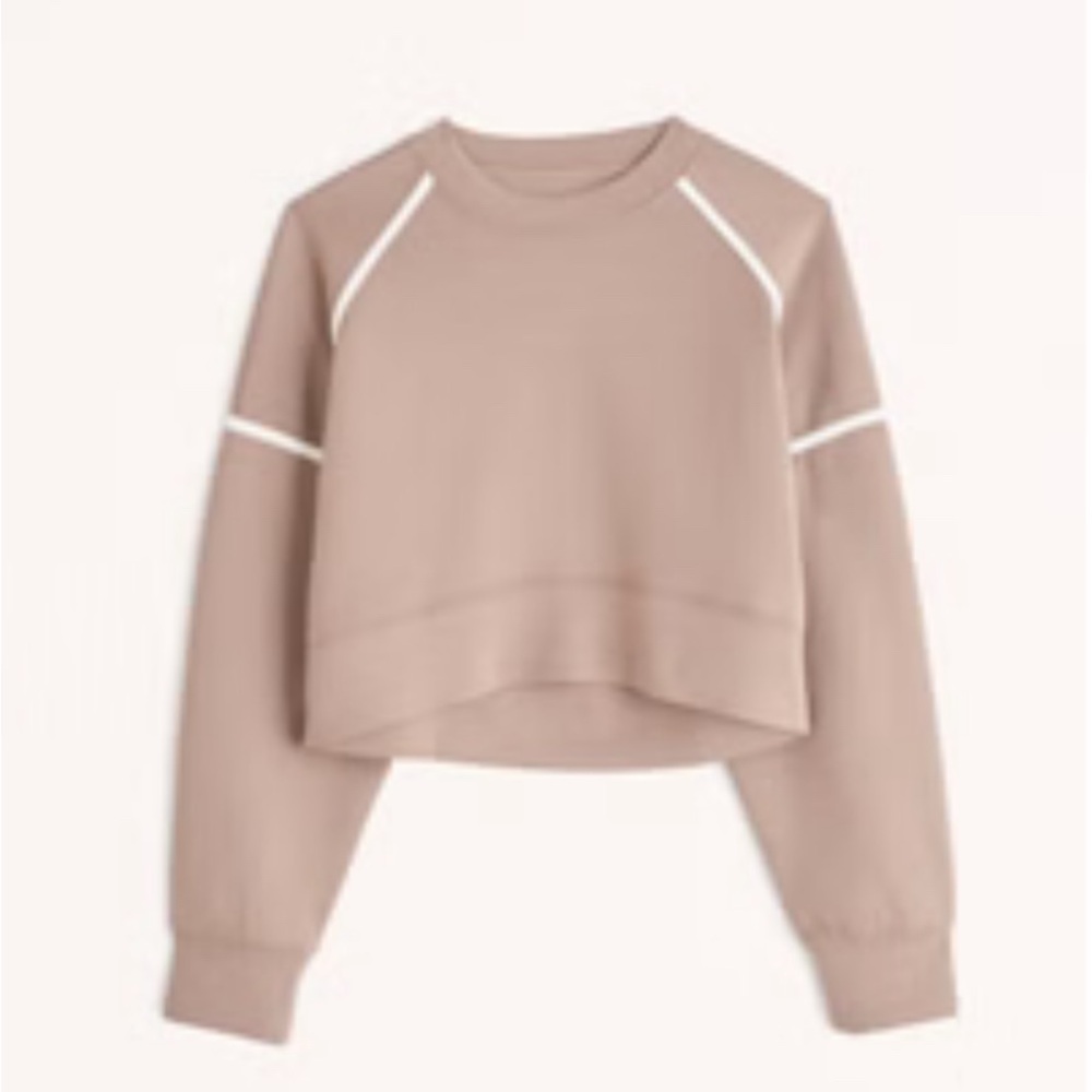 Abercrombie Tan Cropped Sweatshirt with White Accents